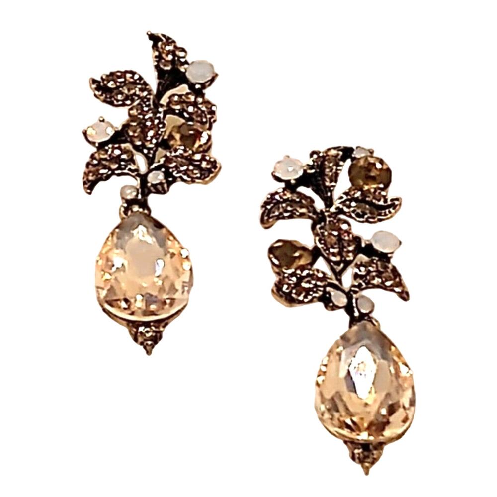 Topaz Color Statement Post Rhinestone Earrings Teardrops